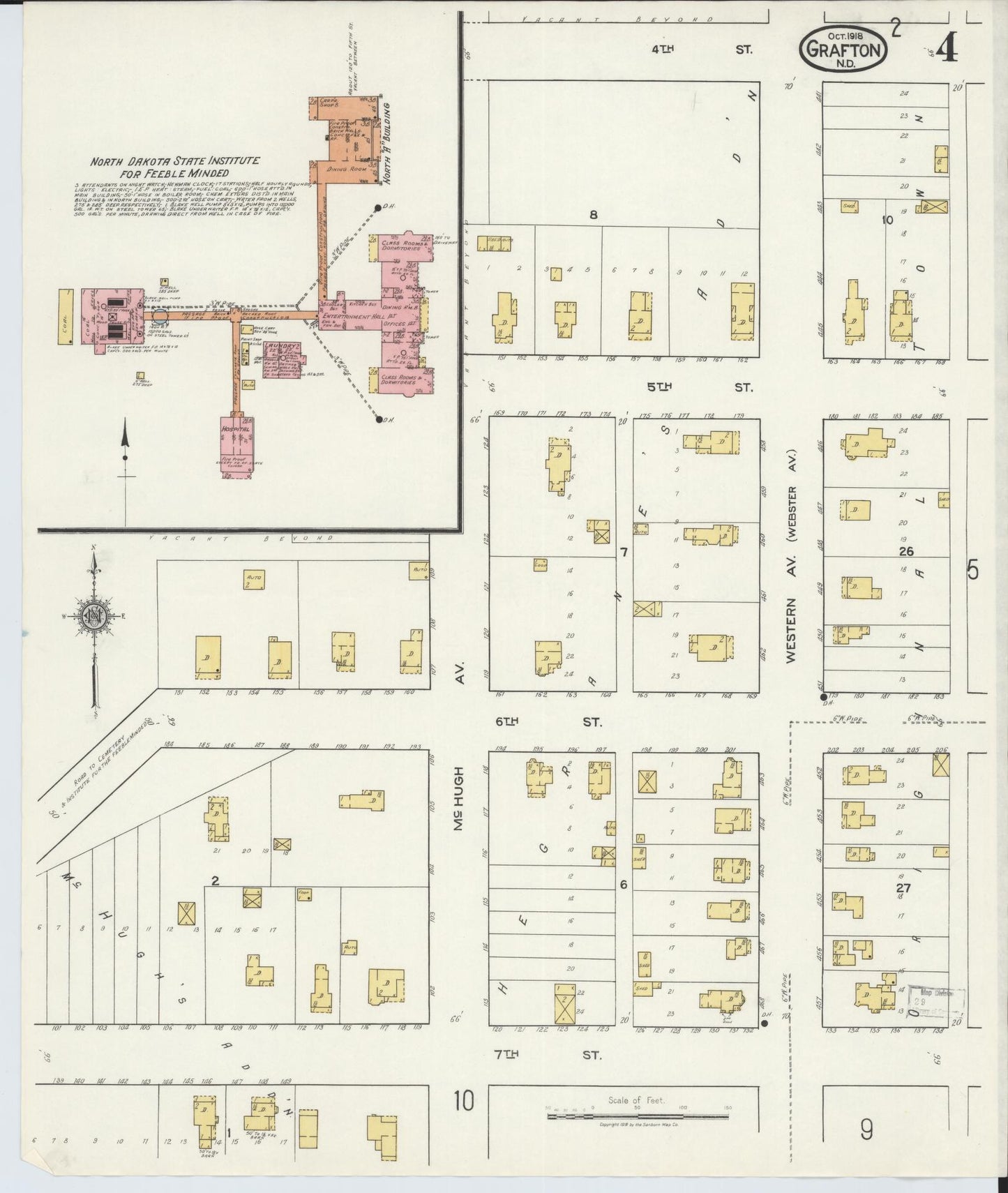 Sanborn Fire Insurance Map from Grafton, Walsh County, North Dakota (1918), Sheet #0004 - Historic Sanborn Fire Insurance Map Print, vintage old map wall art, antique decor, genealogy gift, North Dakota North Dakota map