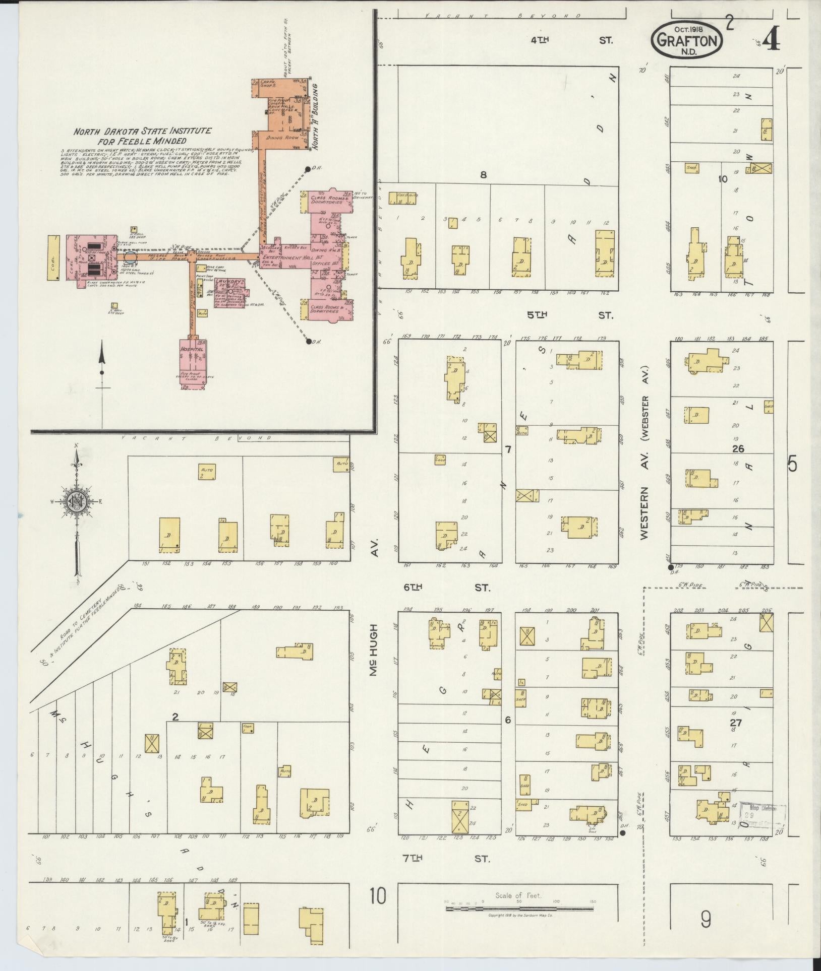 Sanborn Fire Insurance Map from Grafton, Walsh County, North Dakota (1918), Sheet #0004 - Historic Sanborn Fire Insurance Map Print, vintage old map wall art, antique decor, genealogy gift, North Dakota North Dakota map