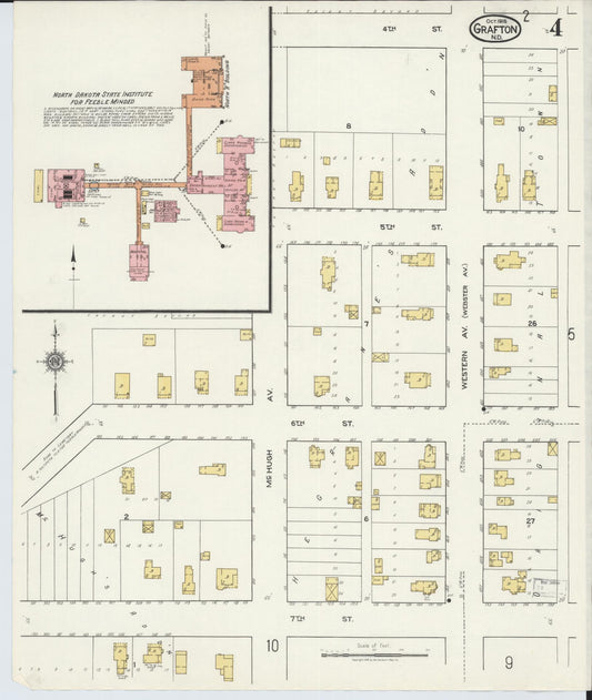 Sanborn Fire Insurance Map from Grafton, Walsh County, North Dakota (1918), Sheet #0004 - Historic Sanborn Fire Insurance Map Print, vintage old map wall art, antique decor, genealogy gift, North Dakota North Dakota map
