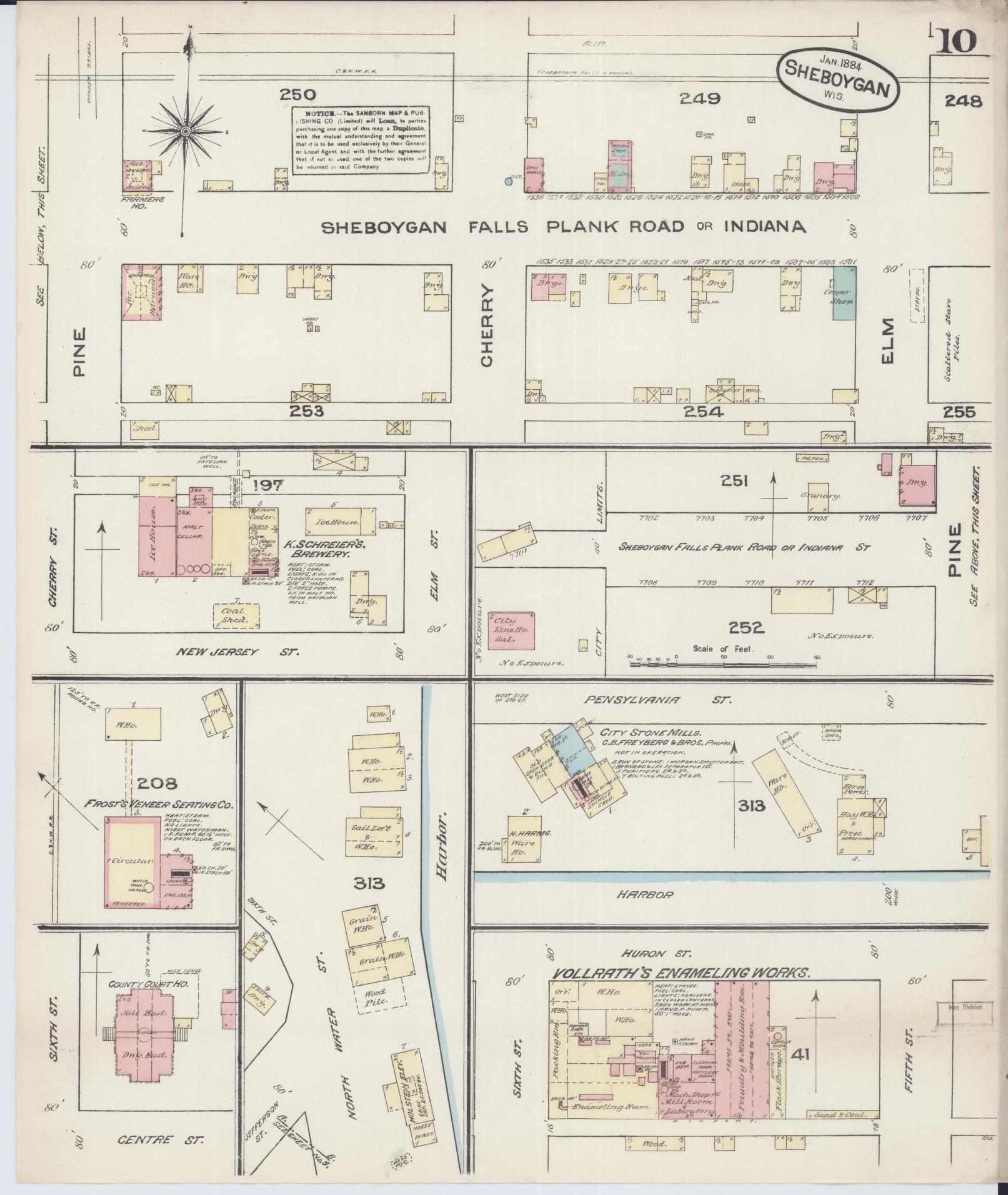 Sanborn Fire Insurance Map from Sheboygan, Sheboygan County, Wisconsin (1884), Sheet #0010 - Historic Sanborn Fire Insurance Map Print, vintage old map wall art, antique decor, genealogy gift, Wisconsin Wisconsin map