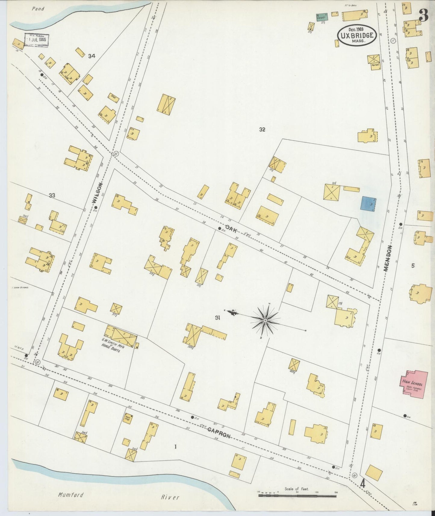 Sanborn Fire Insurance Map from Uxbridge, Worcester County, Massachusetts (1903), Sheet #0003 - Complete Map Set gallery image, historic Sanborn map, vintage wall art, Massachusetts Massachusetts