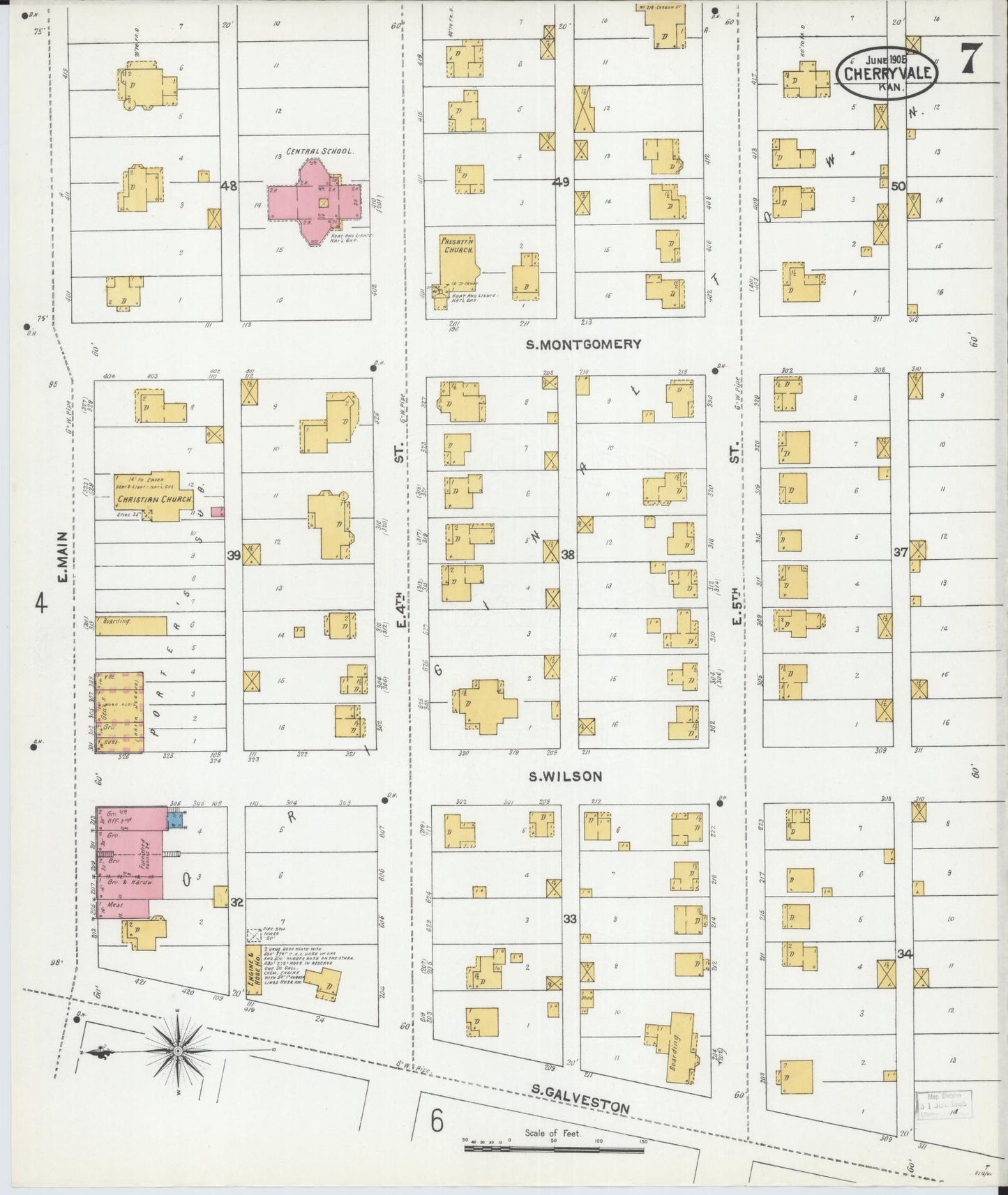 Sanborn Fire Insurance Map from Cherryvale, Montgomery County, Kansas (1905), Sheet #0007 - Complete Map Set gallery image, historic Sanborn map, vintage wall art, Kansas Kansas