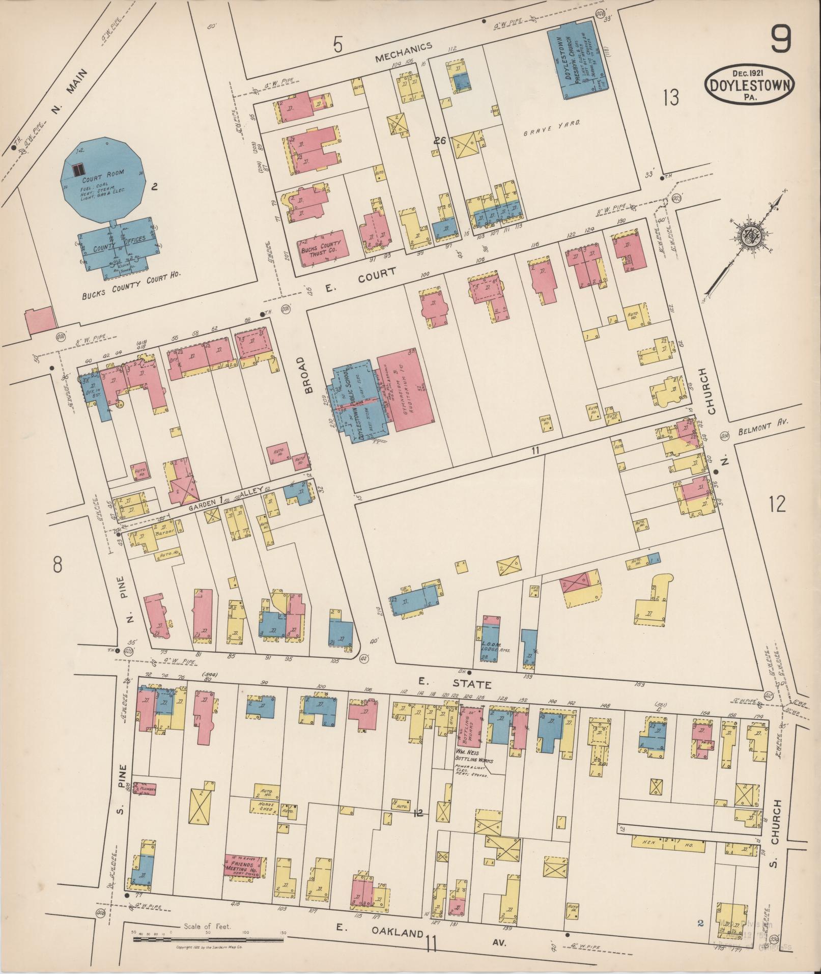 Sanborn Fire Insurance Map from Doylestown, Bucks County, Pennsylvania (1922), Sheet #0009 - Historic Sanborn Fire Insurance Map Print, vintage old map wall art, antique decor, genealogy gift, Pennsylvania Pennsylvania map
