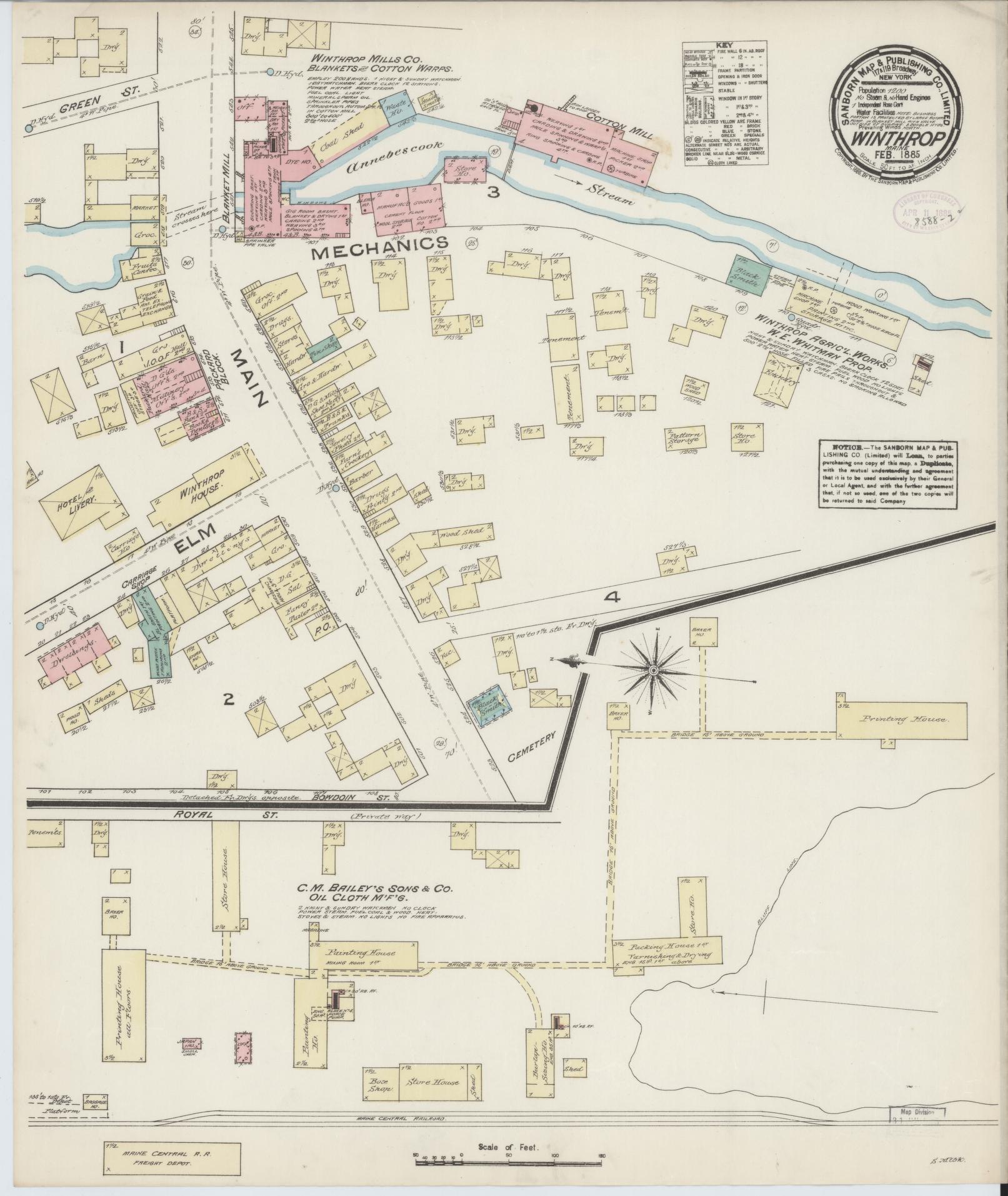 Sanborn Fire Insurance Map from Winthrop, Kennebec County, Maine. (1885) – Historic Sanborn Fire Insurance Map Print
