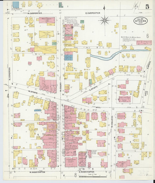 Sanborn Fire Insurance Map from Athens, Athens County, Ohio (1907), Sheet #0005 - Historic Sanborn Fire Insurance Map Print, vintage old map wall art, antique decor, genealogy gift, Ohio Ohio map