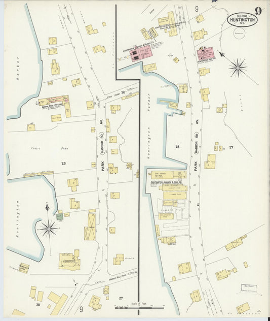 Sanborn Fire Insurance Map from Huntington, Suffolk County, New York (1908), Sheet #0009 - Historic Sanborn Fire Insurance Map Print, vintage old map wall art, antique decor, genealogy gift, New York New York map