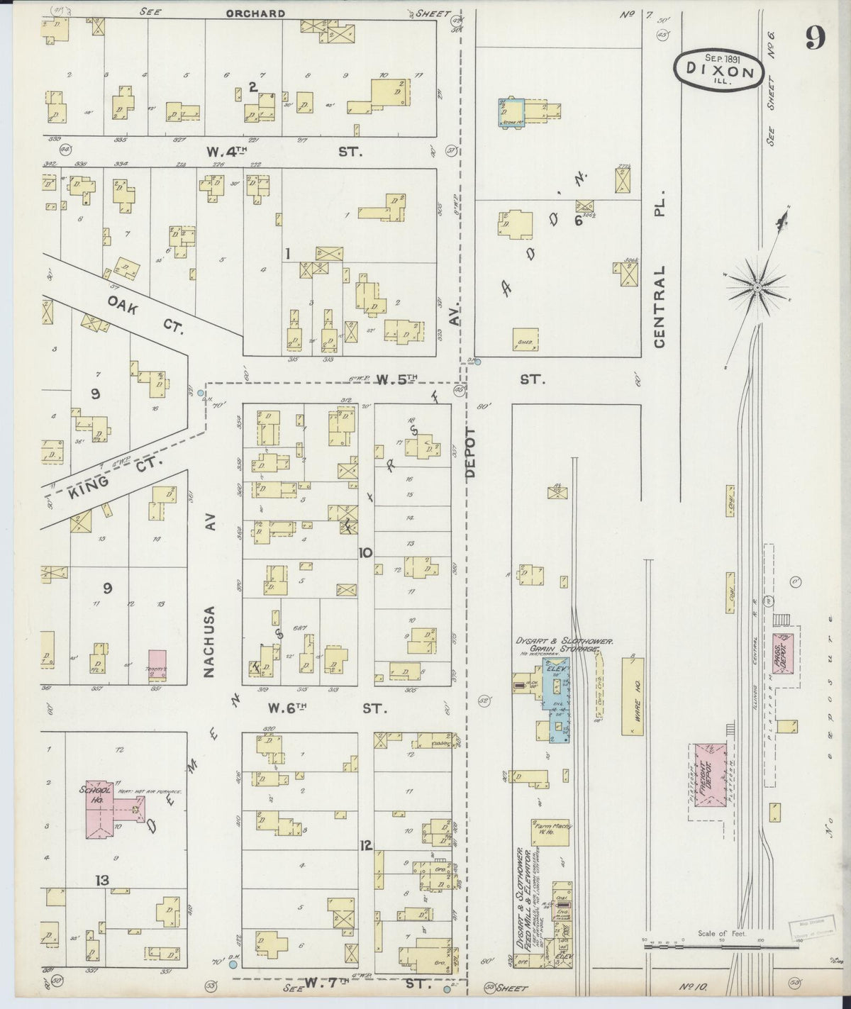 Sanborn Fire Insurance Map from Dixon, Lee County, Illinois (1891), Sheet #0009 - Complete Map Set gallery image, historic Sanborn map, vintage wall art, Illinois Illinois