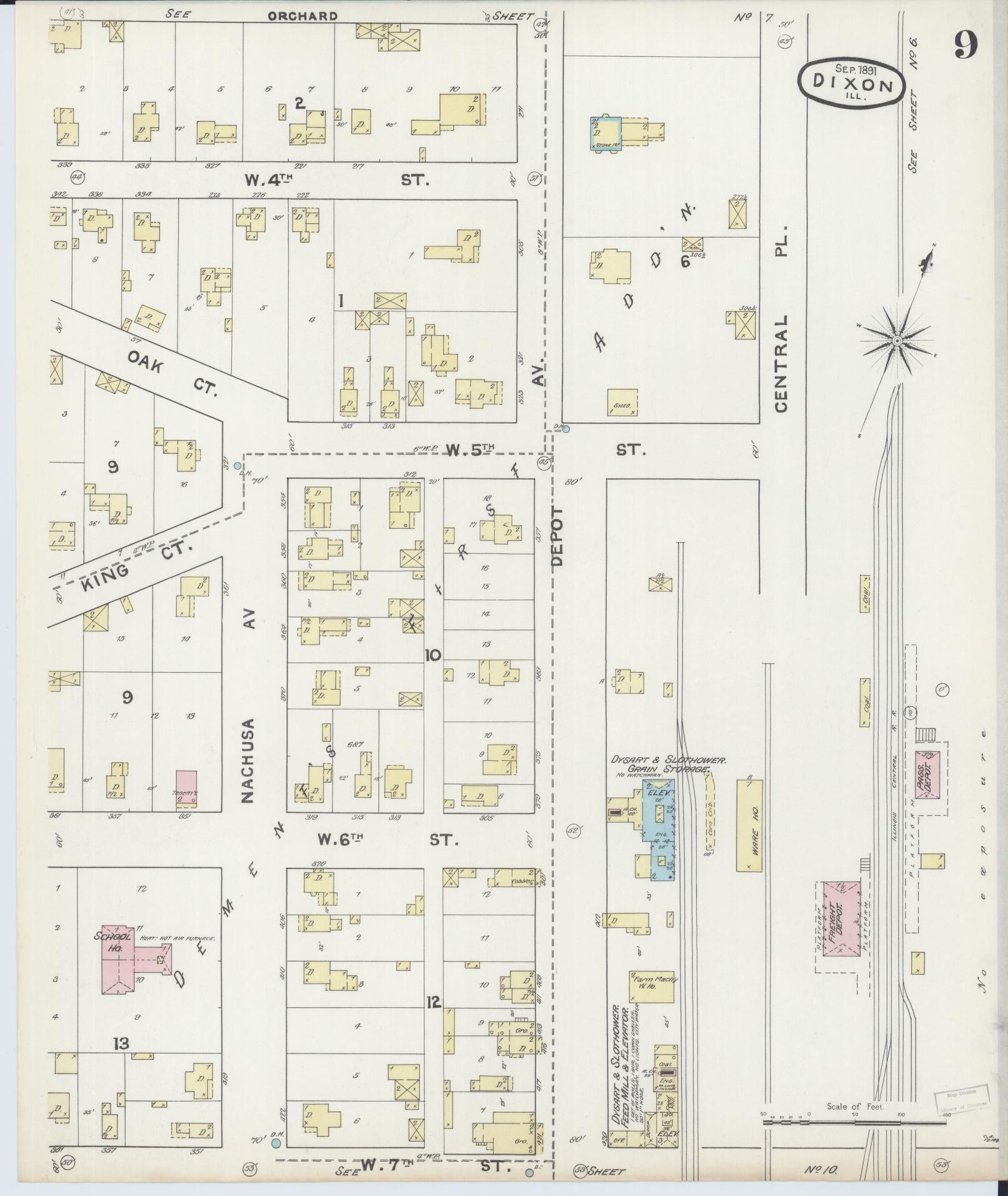 Sanborn Fire Insurance Map from Dixon, Lee County, Illinois (1891), Sheet #0009 - Complete Map Set gallery image, historic Sanborn map, vintage wall art, Illinois Illinois