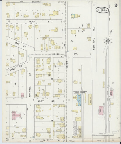 Sanborn Fire Insurance Map from Dixon, Lee County, Illinois (1891), Sheet #0009 - Complete Map Set gallery image, historic Sanborn map, vintage wall art, Illinois Illinois