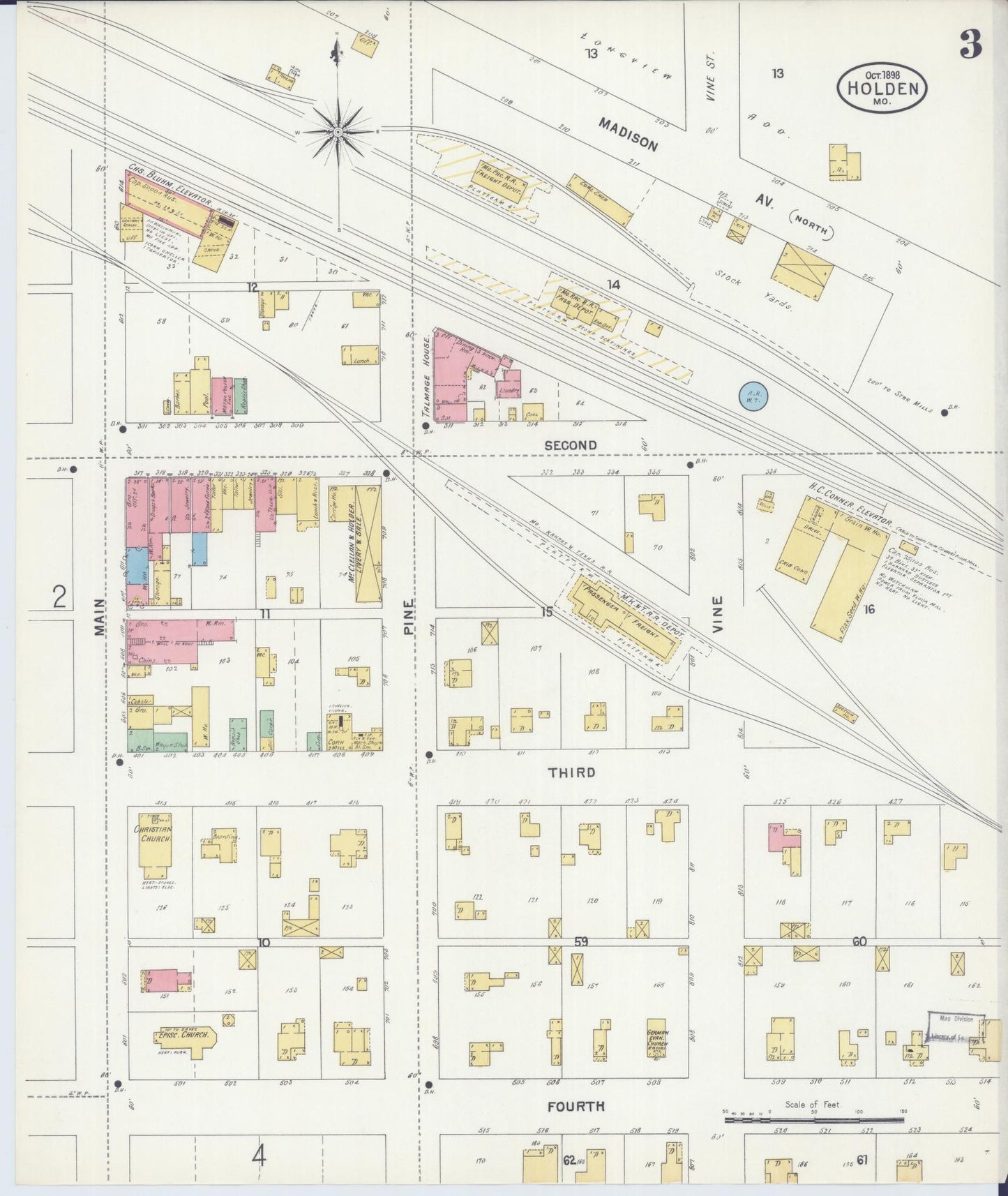 Sanborn Fire Insurance Map from Holden, Johnson County, Missouri (1898), Sheet #0003 - Complete Map Set gallery image, historic Sanborn map, vintage wall art, Missouri Missouri