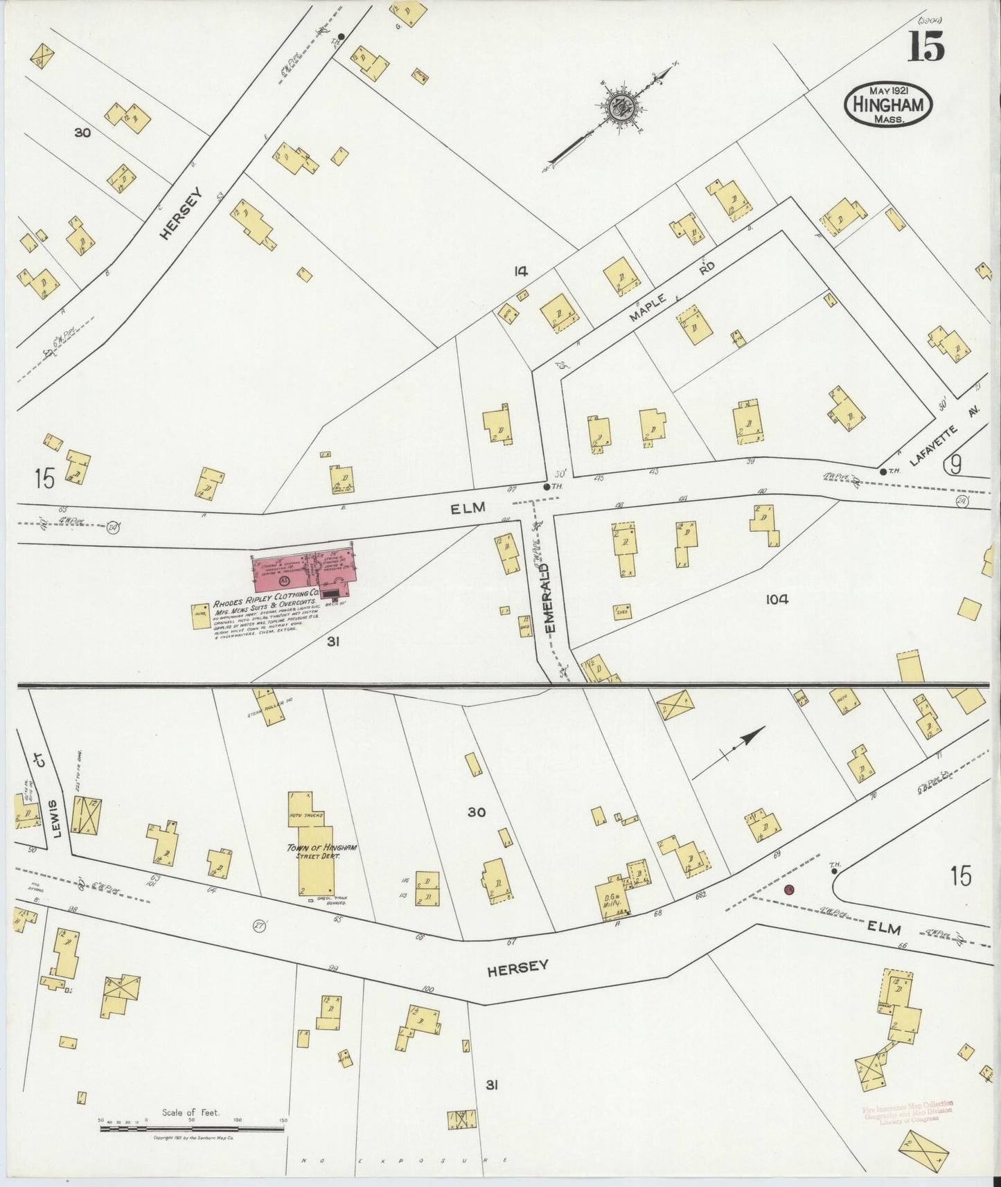 Sanborn Fire Insurance Map from Hingham, Plymouth County, Massachusetts (1921), Sheet #0015 - Historic Sanborn Fire Insurance Map Print, vintage old map wall art, antique decor, genealogy gift, Massachusetts Massachusetts map