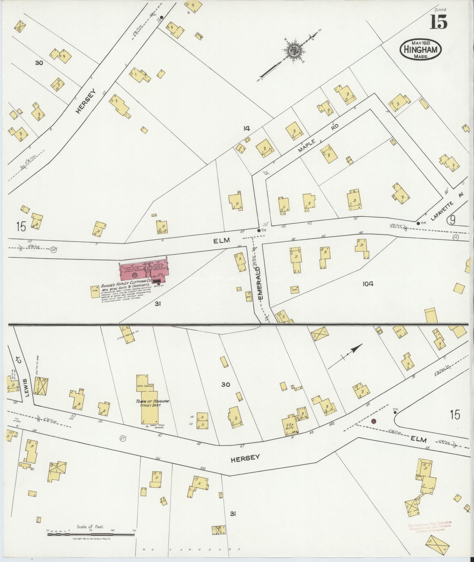 Sanborn Fire Insurance Map from Hingham, Plymouth County, Massachusetts (1921), Sheet #0015 - Historic Sanborn Fire Insurance Map Print, vintage old map wall art, antique decor, genealogy gift, Massachusetts Massachusetts map