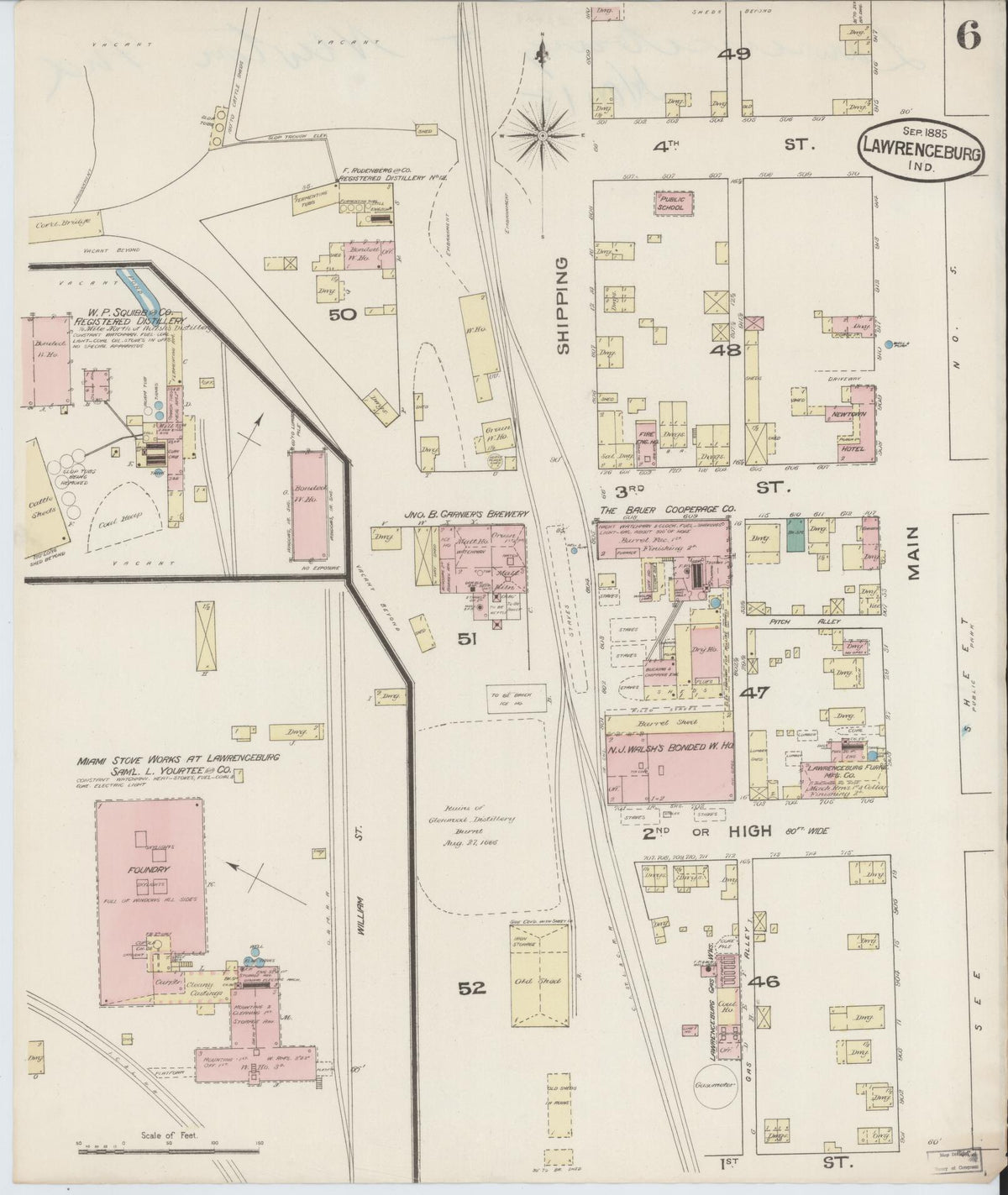 Sanborn Fire Insurance Map from Lawrenceburg, Dearborn County, Indiana (1885), Sheet #0006 - Historic Sanborn Fire Insurance Map Print, vintage old map wall art, antique decor, genealogy gift, Indiana Indiana map