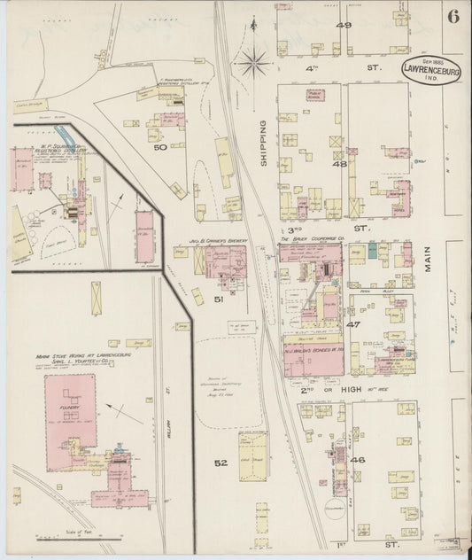 Sanborn Fire Insurance Map from Lawrenceburg, Dearborn County, Indiana (1885), Sheet #0006 - Historic Sanborn Fire Insurance Map Print, vintage old map wall art, antique decor, genealogy gift, Indiana Indiana map