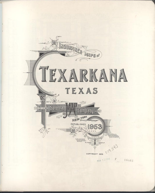 Sanborn Fire Insurance Map from Texarkana, Bowie County, Texas (1953), Sheet #0001 - Historic Sanborn Fire Insurance Map Print, vintage old map wall art, antique decor, genealogy gift, Texas Texas map