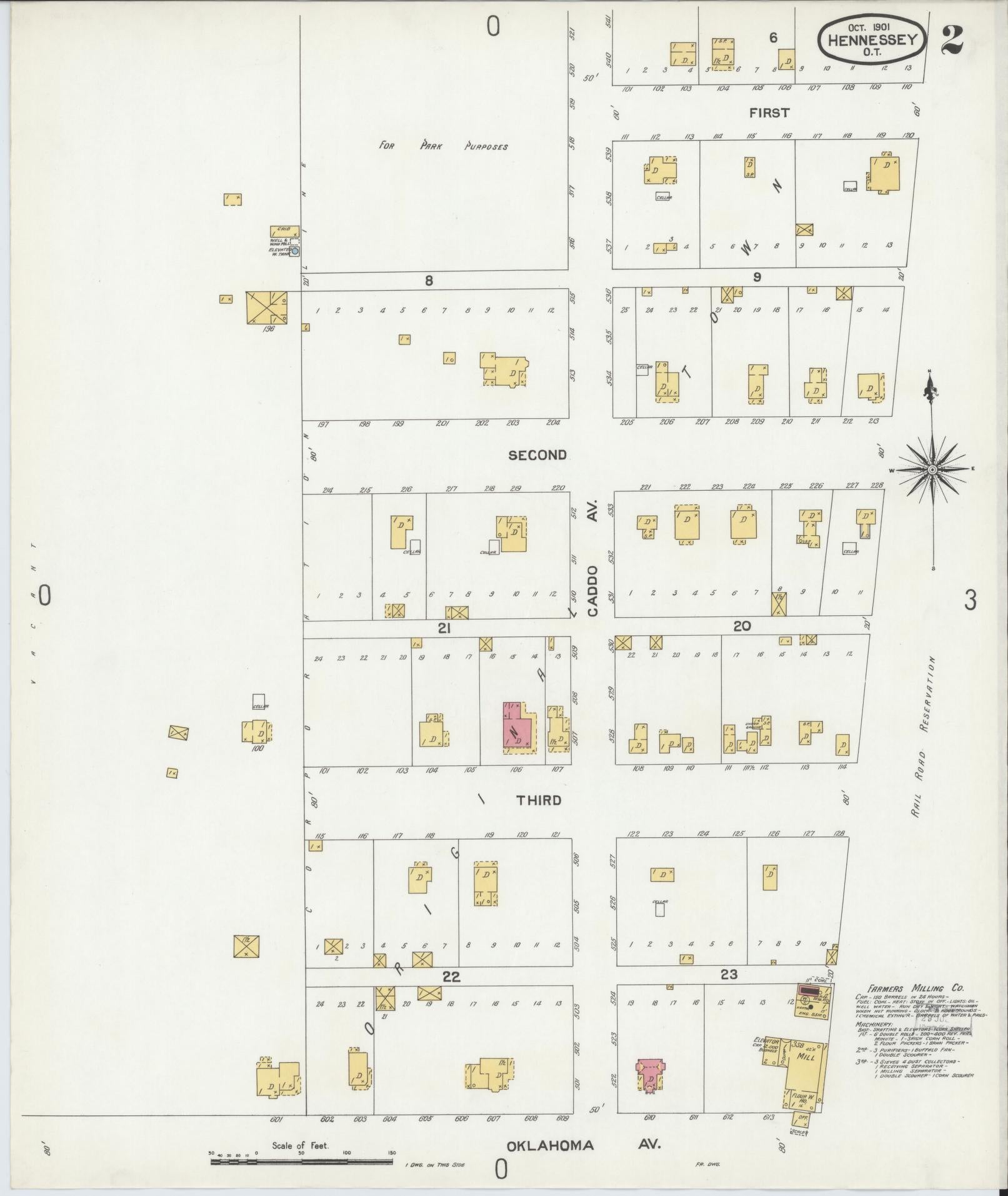 Sanborn Fire Insurance Map from Hennessey, Kingfisher County, Oklahoma (1901), Sheet #0002 - Complete Map Set gallery image, historic Sanborn map, vintage wall art, Oklahoma Oklahoma