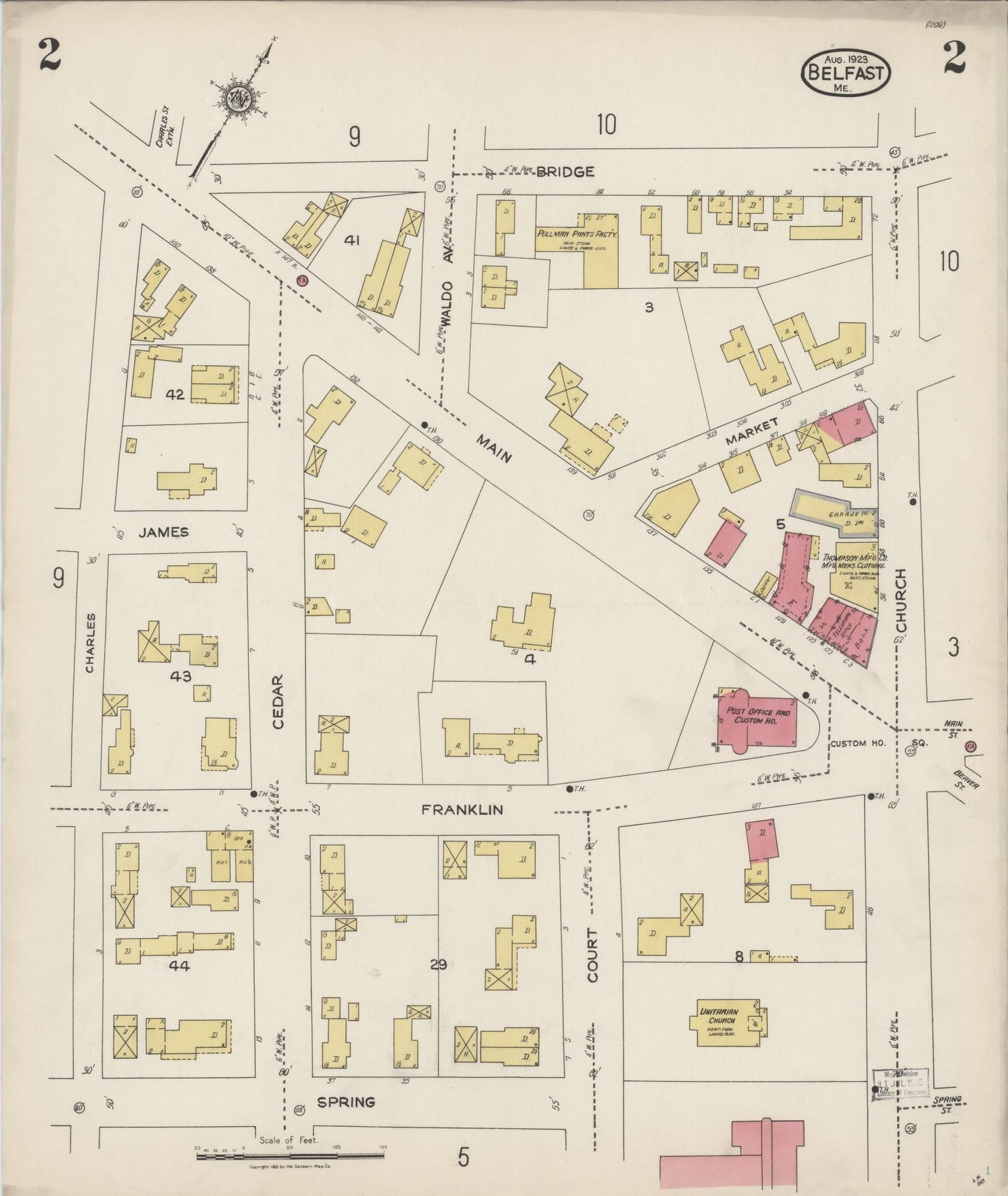 Sanborn Fire Insurance Map from Belfast, Waldo County, Maine (1923), Sheet #0002 - Complete Map Set gallery image, historic Sanborn map, vintage wall art, Maine Maine