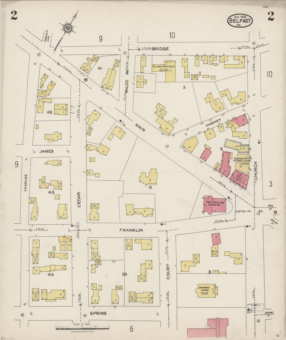 Sanborn Fire Insurance Map from Belfast, Waldo County, Maine (1923), Sheet #0002 - Complete Map Set gallery image, historic Sanborn map, vintage wall art, Maine Maine