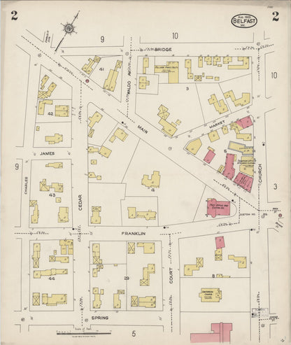 Sanborn Fire Insurance Map from Belfast, Waldo County, Maine (1923), Sheet #0002 - Complete Map Set gallery image, historic Sanborn map, vintage wall art, Maine Maine
