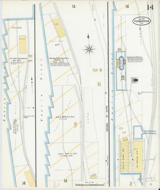 Sanborn Fire Insurance Map from Fernandina, Nassau County, Florida (1909), Sheet #0014 - Historic Sanborn Fire Insurance Map Print, vintage old map wall art, antique decor, genealogy gift, Florida Florida map