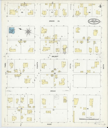 Sanborn Fire Insurance Map from Lampasas, Lampasas County, Texas (1907), Sheet #0004 - Complete Map Set gallery image, historic Sanborn map, vintage wall art, Texas Texas