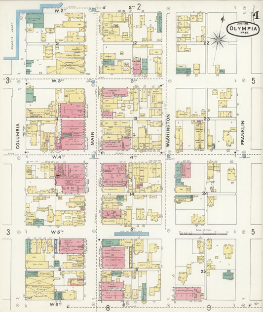Sanborn Fire Insurance Map from Olympia, Thurston County, Washington (1896), Sheet #0004 - Historic Sanborn Fire Insurance Map Print, vintage old map wall art, antique decor, genealogy gift, Washington Washington map