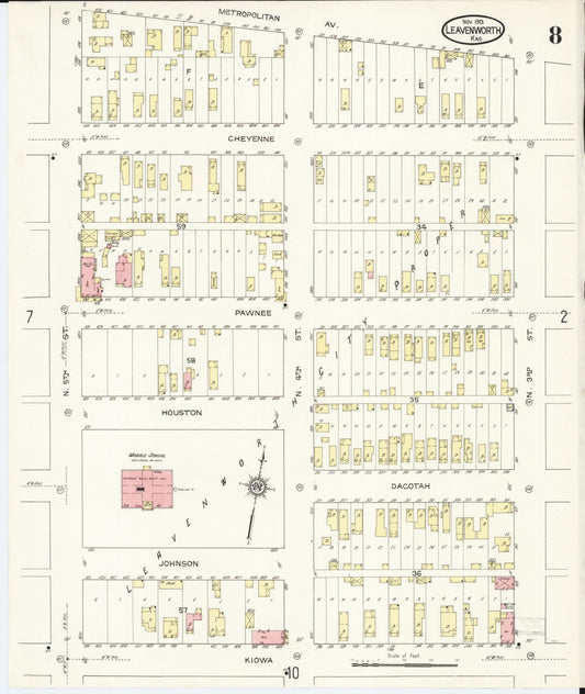 Sanborn Fire Insurance Map from Leavenworth, Leavenworth County, Kansas (1913), Sheet #0009 - Historic Sanborn Fire Insurance Map Print, vintage old map wall art, antique decor, genealogy gift, Kansas Kansas map