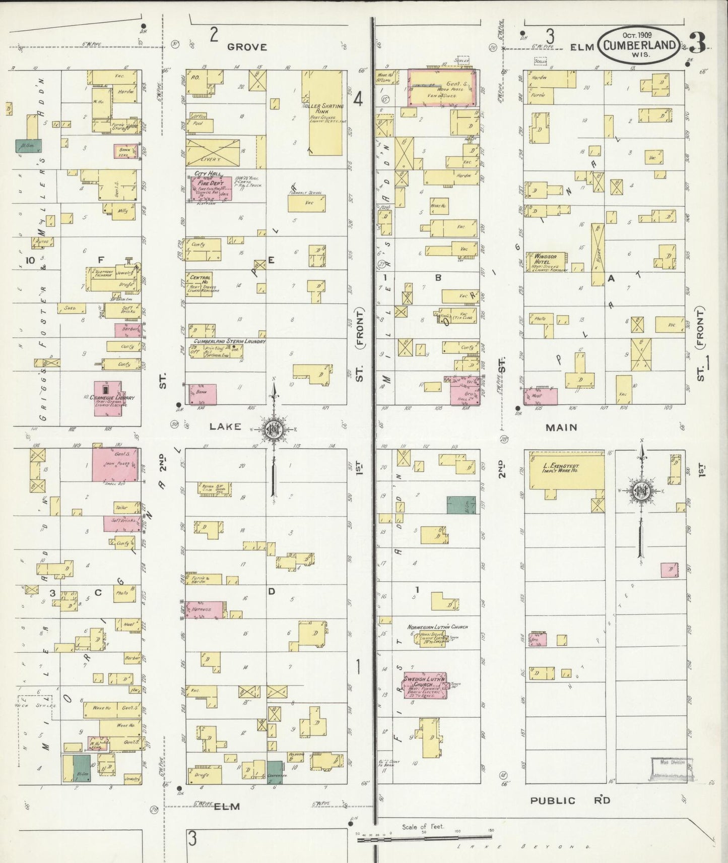 Sanborn Fire Insurance Map from Cumberland, Barron County, Wisconsin (1909), Sheet #0003 - Complete Map Set gallery image, historic Sanborn map, vintage wall art, Wisconsin Wisconsin