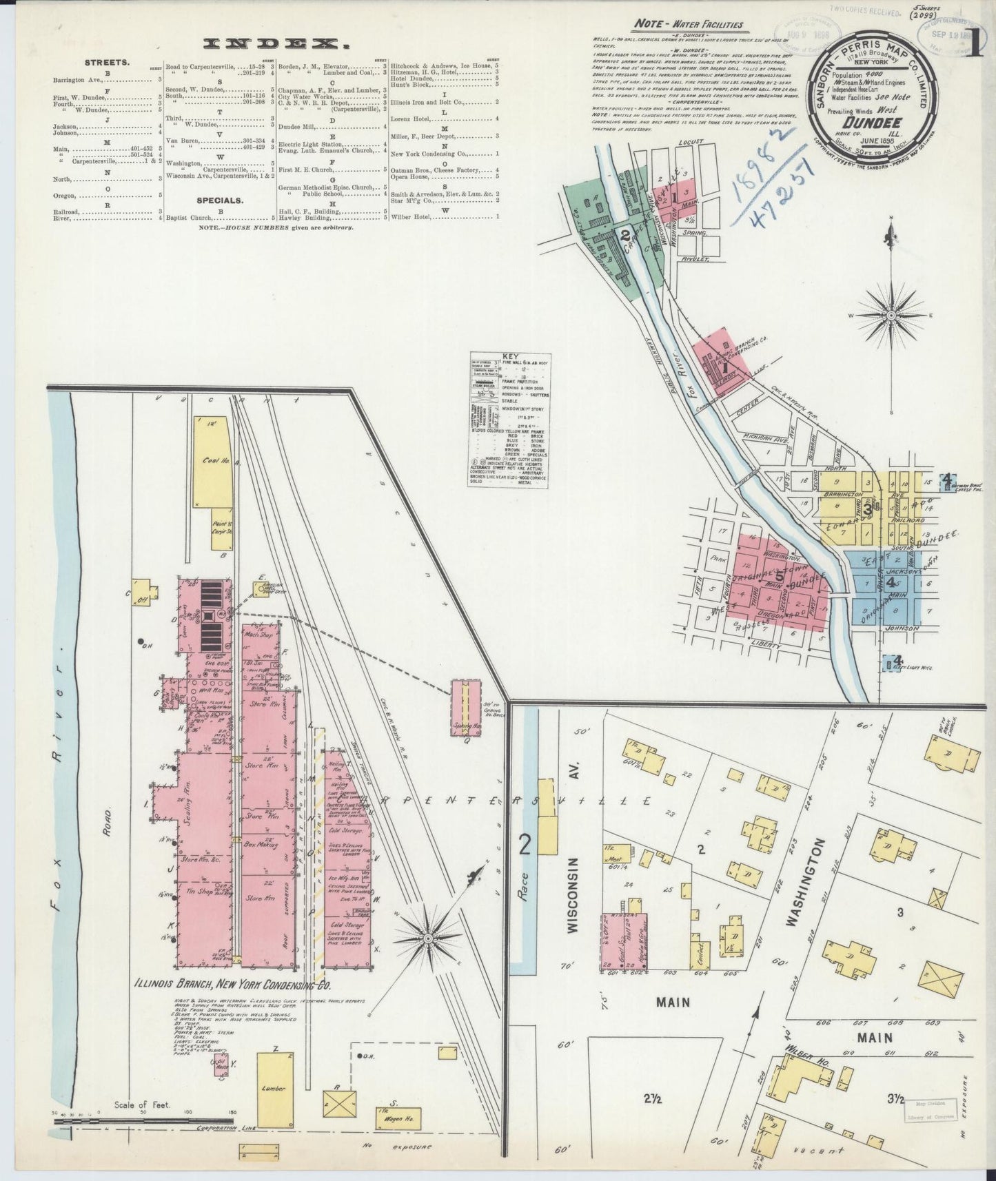 Sanborn Fire Insurance Map from Dundee, Kane County, Illinois (1898), Sheet #0001 - Historic Sanborn Fire Insurance Map Print, vintage old map wall art, antique decor, genealogy gift, Illinois Illinois map