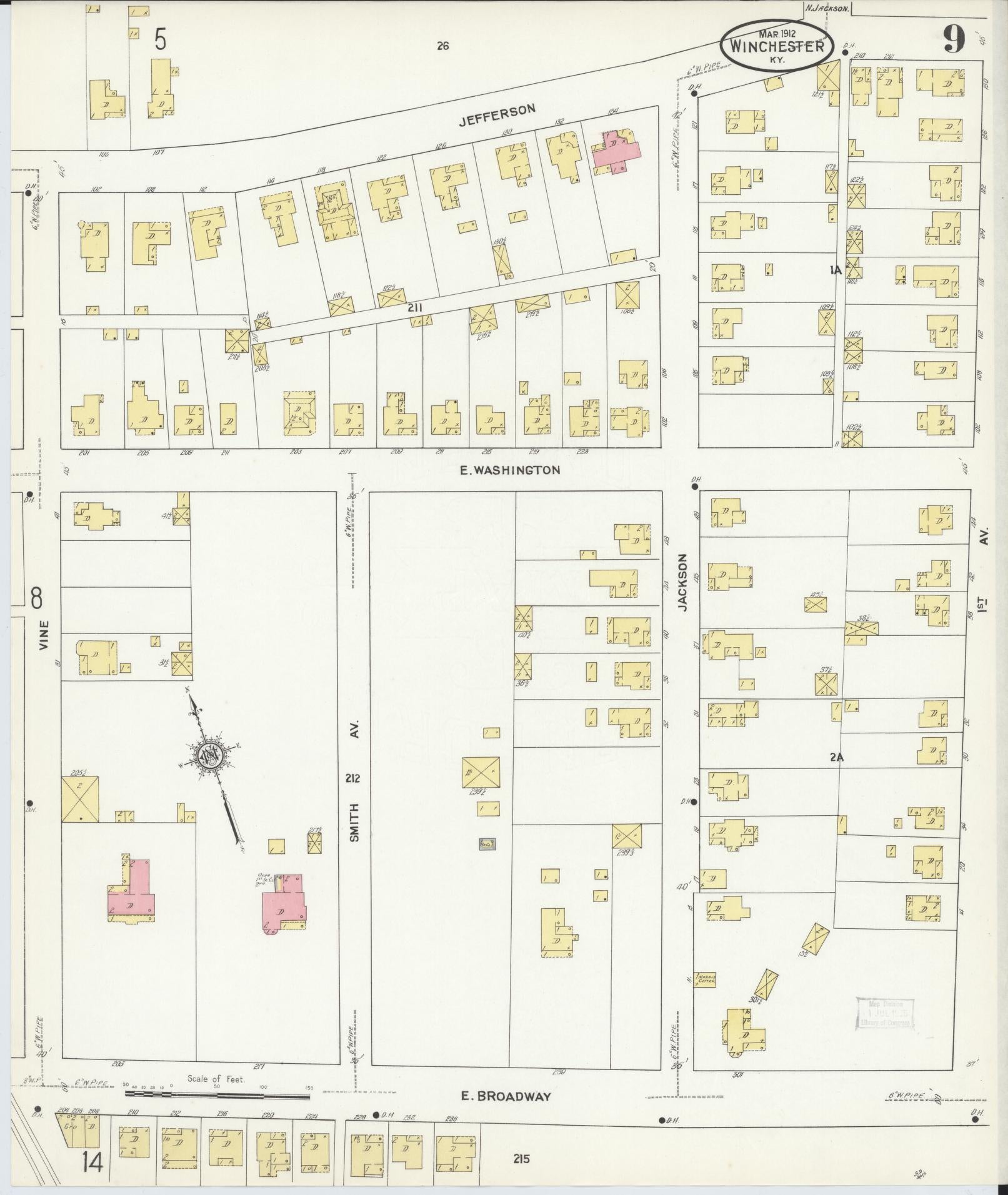 Sanborn Fire Insurance Map from Winchester, Clark County, Kentucky (1912), Sheet #0009 - Complete Map Set gallery image, historic Sanborn map, vintage wall art, Kentucky Kentucky