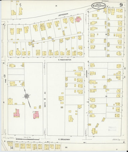 Sanborn Fire Insurance Map from Winchester, Clark County, Kentucky (1912), Sheet #0009 - Complete Map Set gallery image, historic Sanborn map, vintage wall art, Kentucky Kentucky