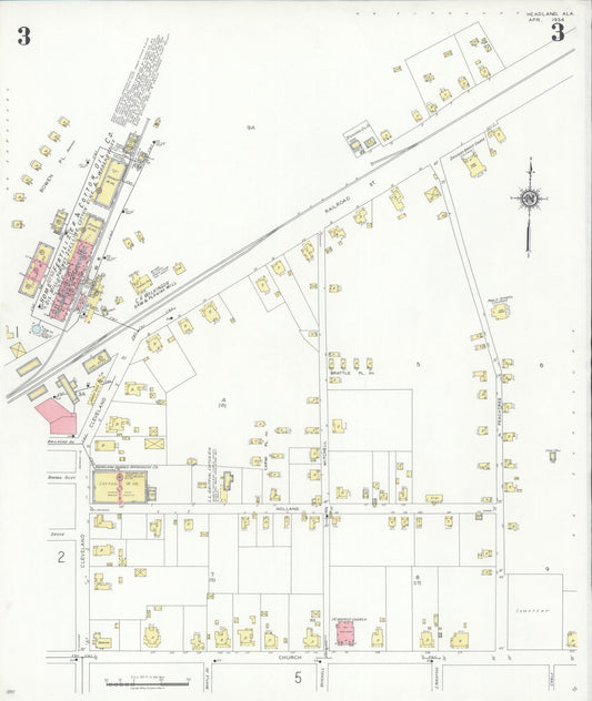 Sanborn Fire Insurance Map from Headland, Henry County, Alabama (1934), Sheet #0003 - Historic Sanborn Fire Insurance Map Print, vintage old map wall art, antique decor, genealogy gift, Alabama Alabama map