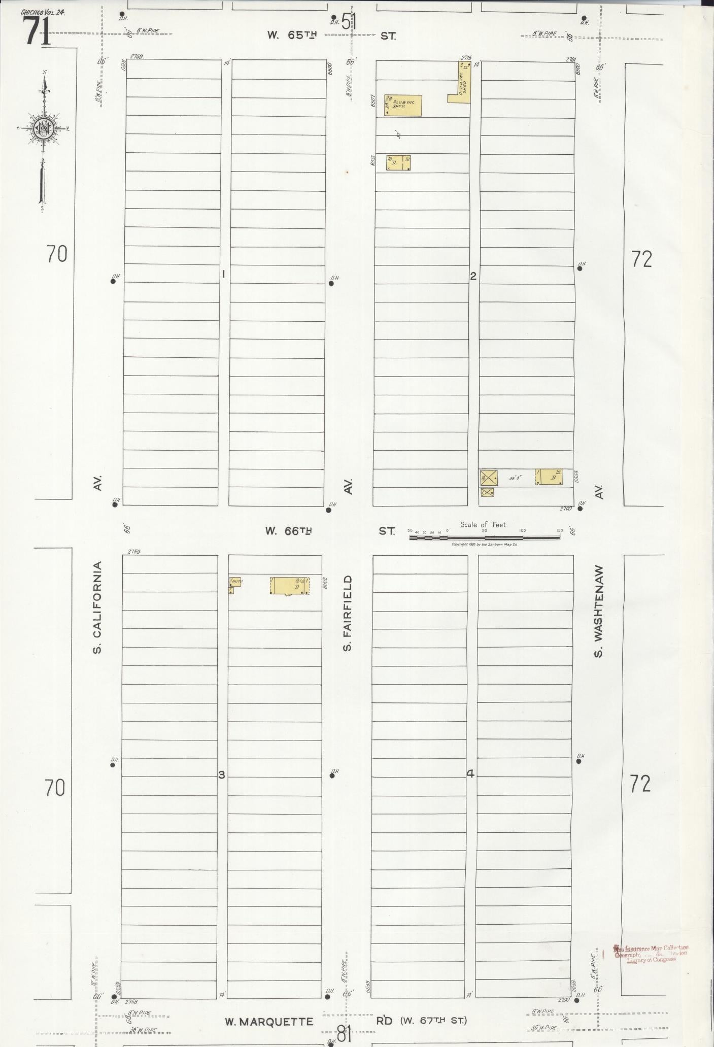 Sanborn Fire Insurance Map from Chicago, Cook County, Illinois (1920), Sheet #0071 - Historic Sanborn Fire Insurance Map Print, vintage old map wall art, antique decor, genealogy gift, Illinois Illinois map