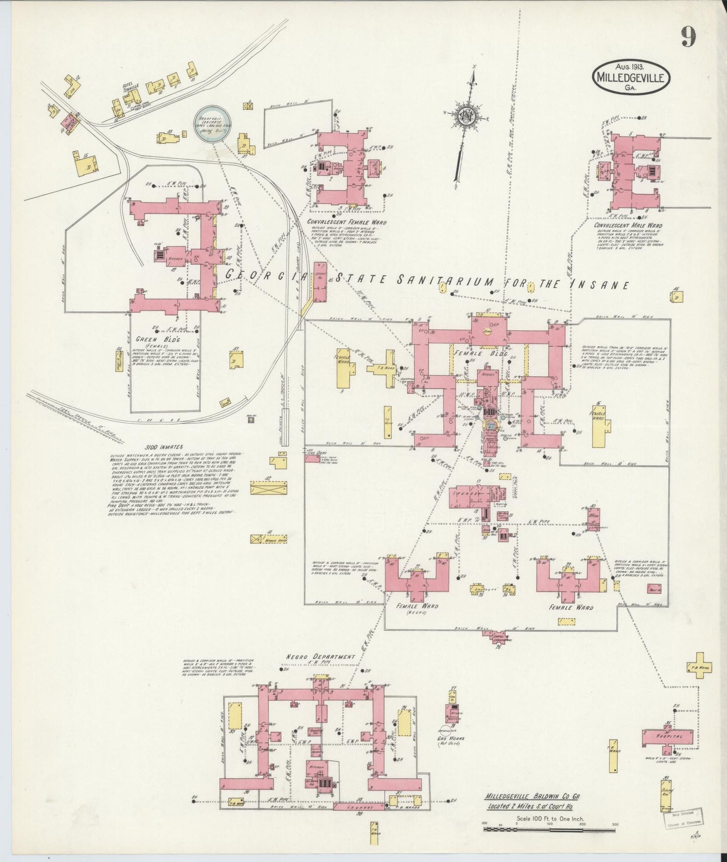 Sanborn Fire Insurance Map from Milledgeville, Baldwin County, Georgia (1913), Sheet #0009 - Complete Map Set gallery image, historic Sanborn map, vintage wall art, Georgia Georgia