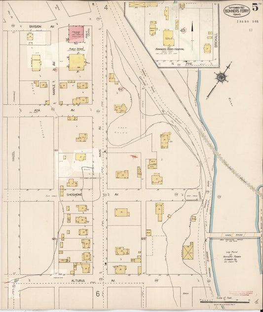 Sanborn Fire Insurance Map from Bonners Ferry, Boundary County, Idaho (1930), Sheet #0005 - Historic Sanborn Fire Insurance Map Print, vintage old map wall art, antique decor, genealogy gift, Idaho Idaho map