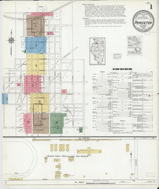 Sanborn Fire Insurance Map from Princeton, Bureau County, Illinois (1918), Sheet #0001 - Complete Map Set gallery image, historic Sanborn map, vintage wall art, Illinois Illinois