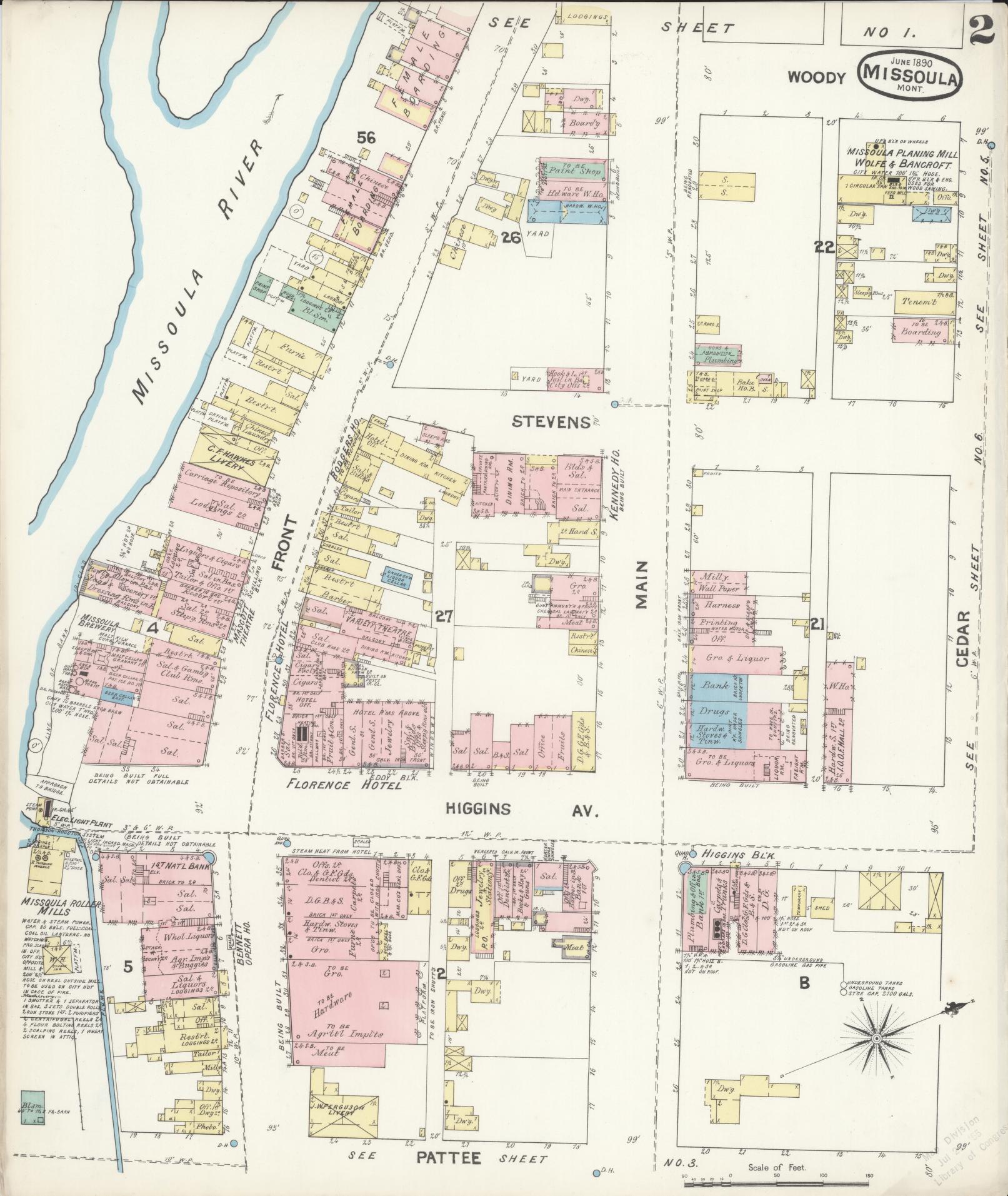 Sanborn Fire Insurance Map from Missoula, Missoula County, Montana (1890), Sheet #0002 - Complete Map Set gallery image, historic Sanborn map, vintage wall art, Montana Montana