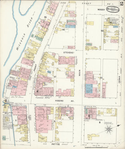 Sanborn Fire Insurance Map from Missoula, Missoula County, Montana (1890), Sheet #0002 - Complete Map Set gallery image, historic Sanborn map, vintage wall art, Montana Montana