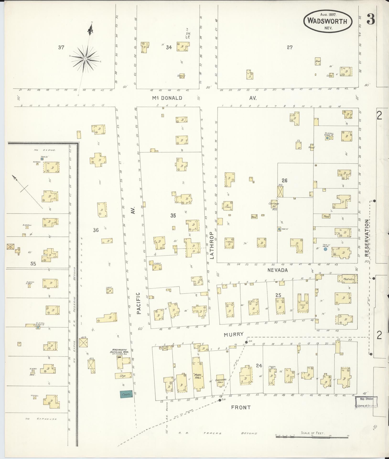 Sanborn Fire Insurance Map from Wadsworth, Washoe County, Nevada (1897), Sheet #0003 - Historic Sanborn Fire Insurance Map Print, vintage old map wall art, antique decor, genealogy gift, Nevada Nevada map