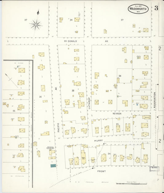 Sanborn Fire Insurance Map from Wadsworth, Washoe County, Nevada (1897), Sheet #0003 - Historic Sanborn Fire Insurance Map Print, vintage old map wall art, antique decor, genealogy gift, Nevada Nevada map