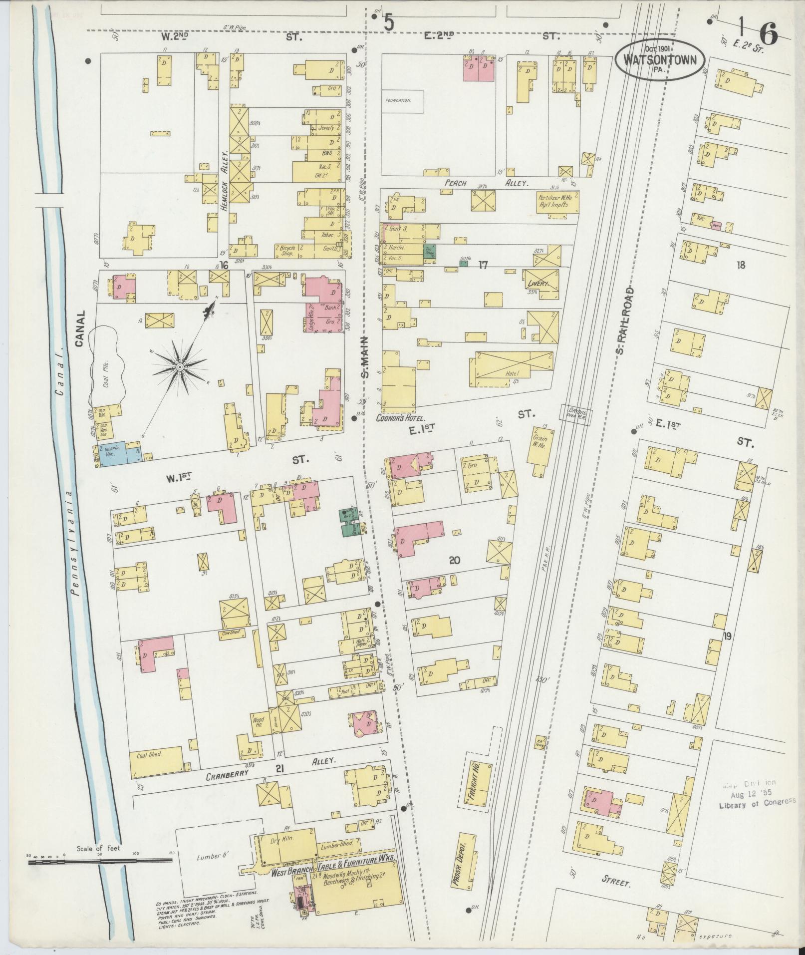 Sanborn Fire Insurance Map from Watsontown, Northumberland County, Pennsylvania (1901), Sheet #0006 - Complete Map Set gallery image, historic Sanborn map, vintage wall art, Pennsylvania Pennsylvania