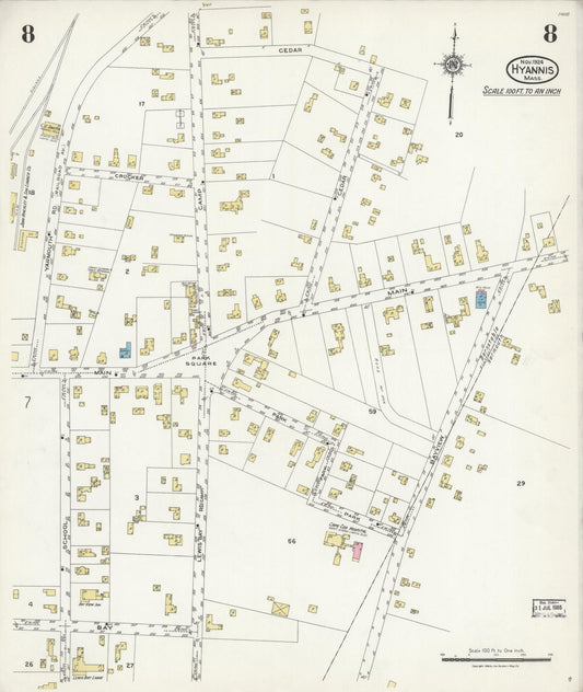 Sanborn Fire Insurance Map from Hyannis, Barnstable County, Massachusetts (1924), Sheet #0008 - Historic Sanborn Fire Insurance Map Print, vintage old map wall art, antique decor, genealogy gift, Massachusetts Massachusetts map