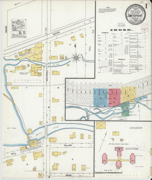 Sanborn Fire Insurance Map from Smethport, McKean County, Pennsylvania (1903), Sheet #0001 - Historic Sanborn Fire Insurance Map Print, vintage old map wall art, antique decor, genealogy gift, Pennsylvania Pennsylvania map