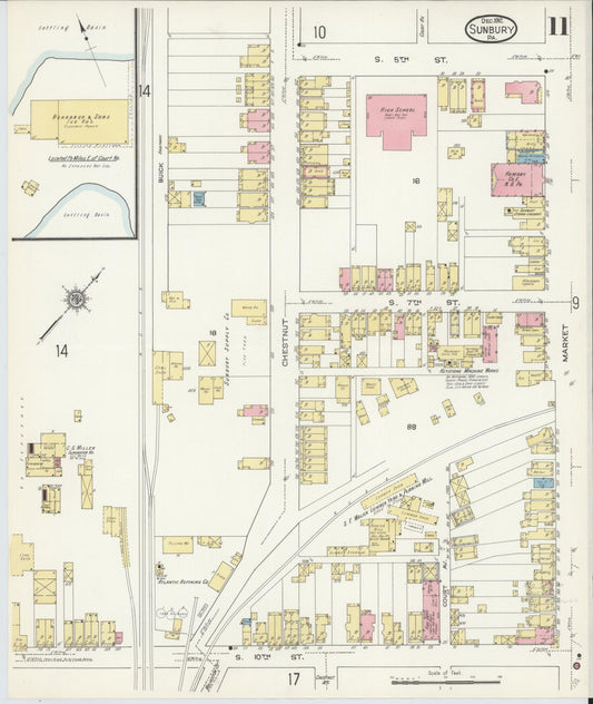 Sanborn Fire Insurance Map from Sunbury, Northumberland County, Pennsylvania (1912), Sheet #0011 - Historic Sanborn Fire Insurance Map Print, vintage old map wall art, antique decor, genealogy gift, Pennsylvania Pennsylvania map