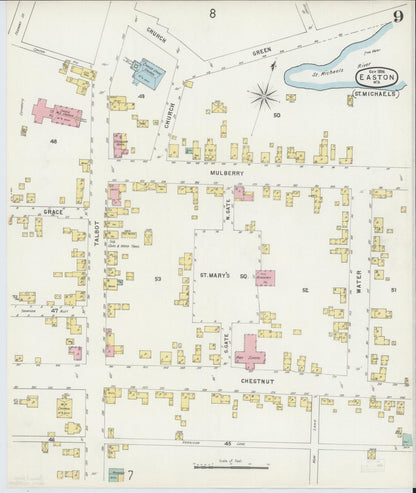 Sanborn Fire Insurance Map from Easton, Talbot County, Maryland (1896), Sheet #0009 - Complete Map Set gallery image, historic Sanborn map, vintage wall art, Maryland Maryland