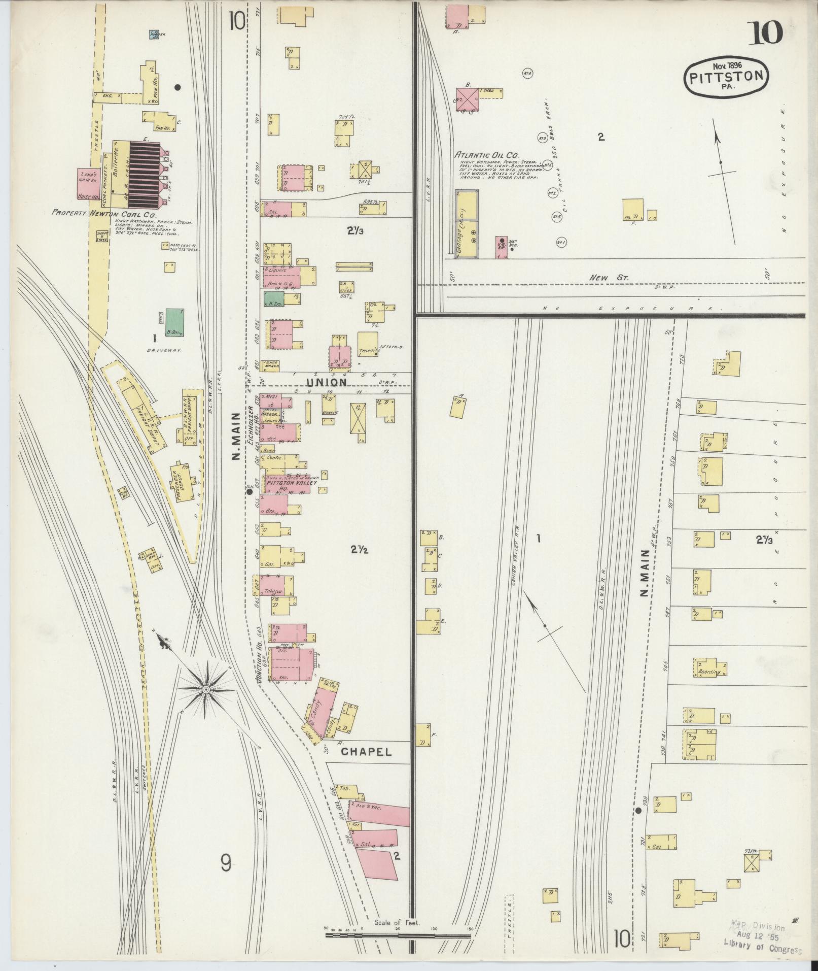 Sanborn Fire Insurance Map from Pittston, Luzerne County, Pennsylvania (1896), Sheet #0010 - Complete Map Set gallery image, historic Sanborn map, vintage wall art, Pennsylvania Pennsylvania