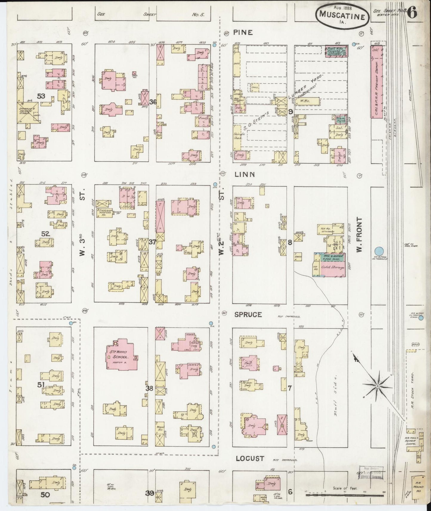 Sanborn Fire Insurance Map from Muscatine, Muscatine County, Iowa (1888), Sheet #0006 - Historic Sanborn Fire Insurance Map Print