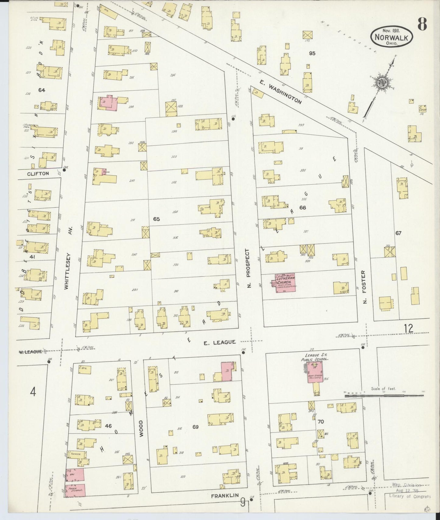 Sanborn Fire Insurance Map from Norwalk, Huron County, Ohio (1911), Sheet #0008 - Complete Map Set gallery image, historic Sanborn map, vintage wall art, Ohio Ohio