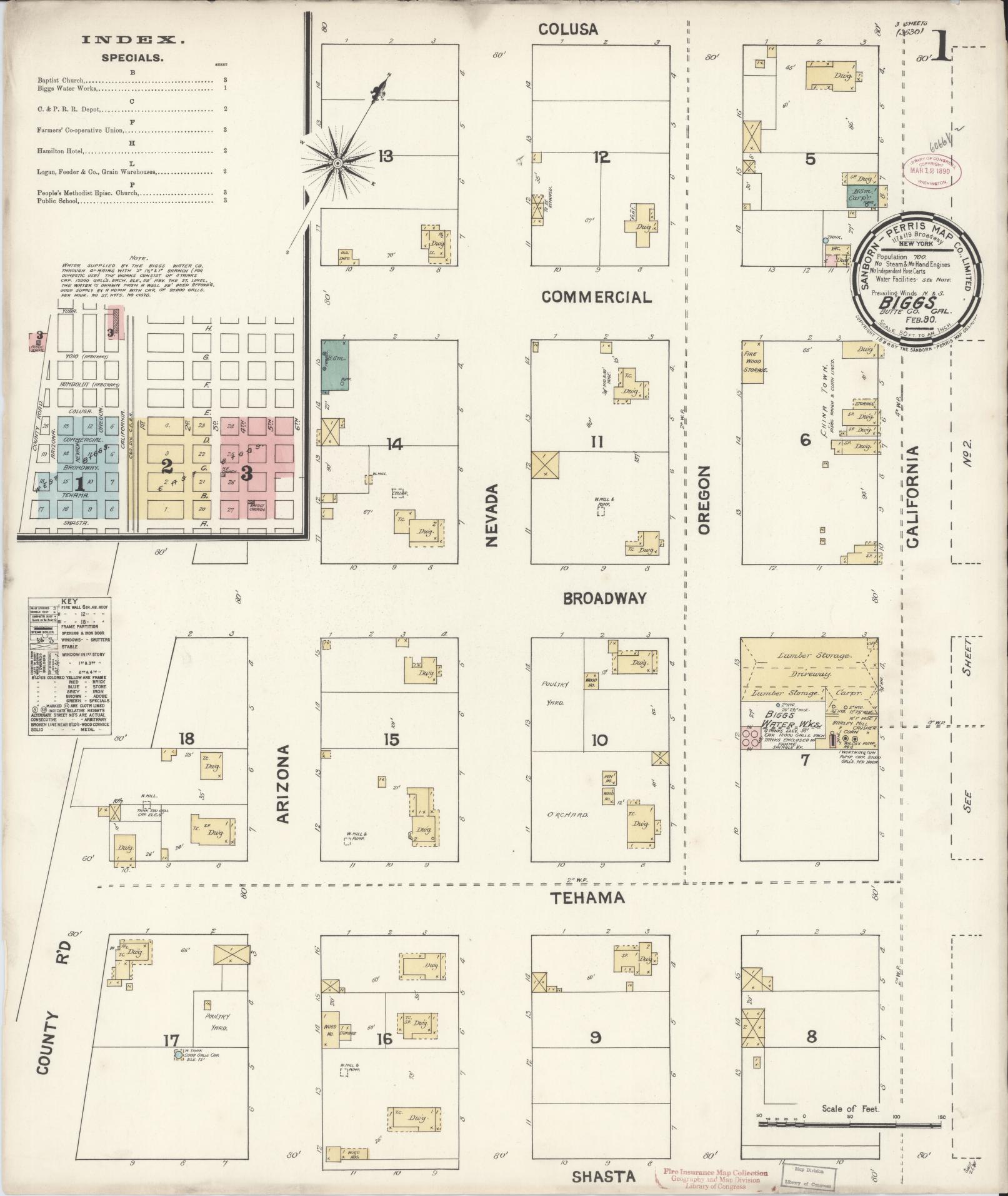 Sanborn Fire Insurance Map from Biggs, Butte County, California (1890), Sheet #0001 - Historic Sanborn Fire Insurance Map Print, vintage old map wall art, antique decor, genealogy gift, California California map