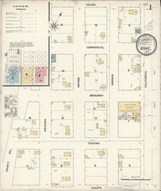 Sanborn Fire Insurance Map from Biggs, Butte County, California (1890), Sheet #0001 - Historic Sanborn Fire Insurance Map Print, vintage old map wall art, antique decor, genealogy gift, California California map